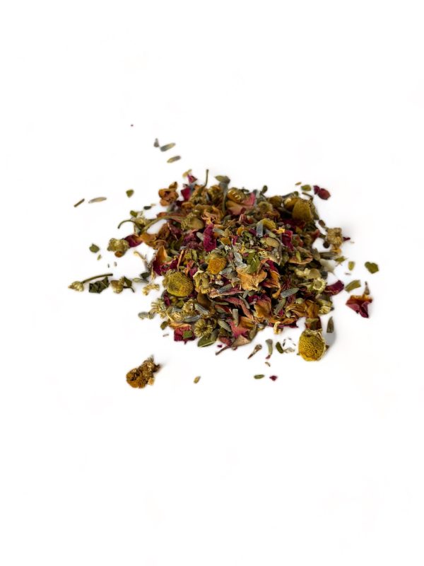 Botanical tea chamomile Lavender and rose petals in a pile